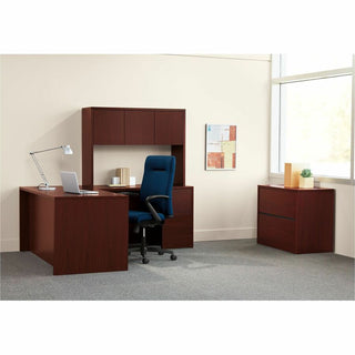 10500 Series "L" Workstation Right Pedestal Desk with Full-Height Pedestal, 72" x 36" x 29.5", Mahogany