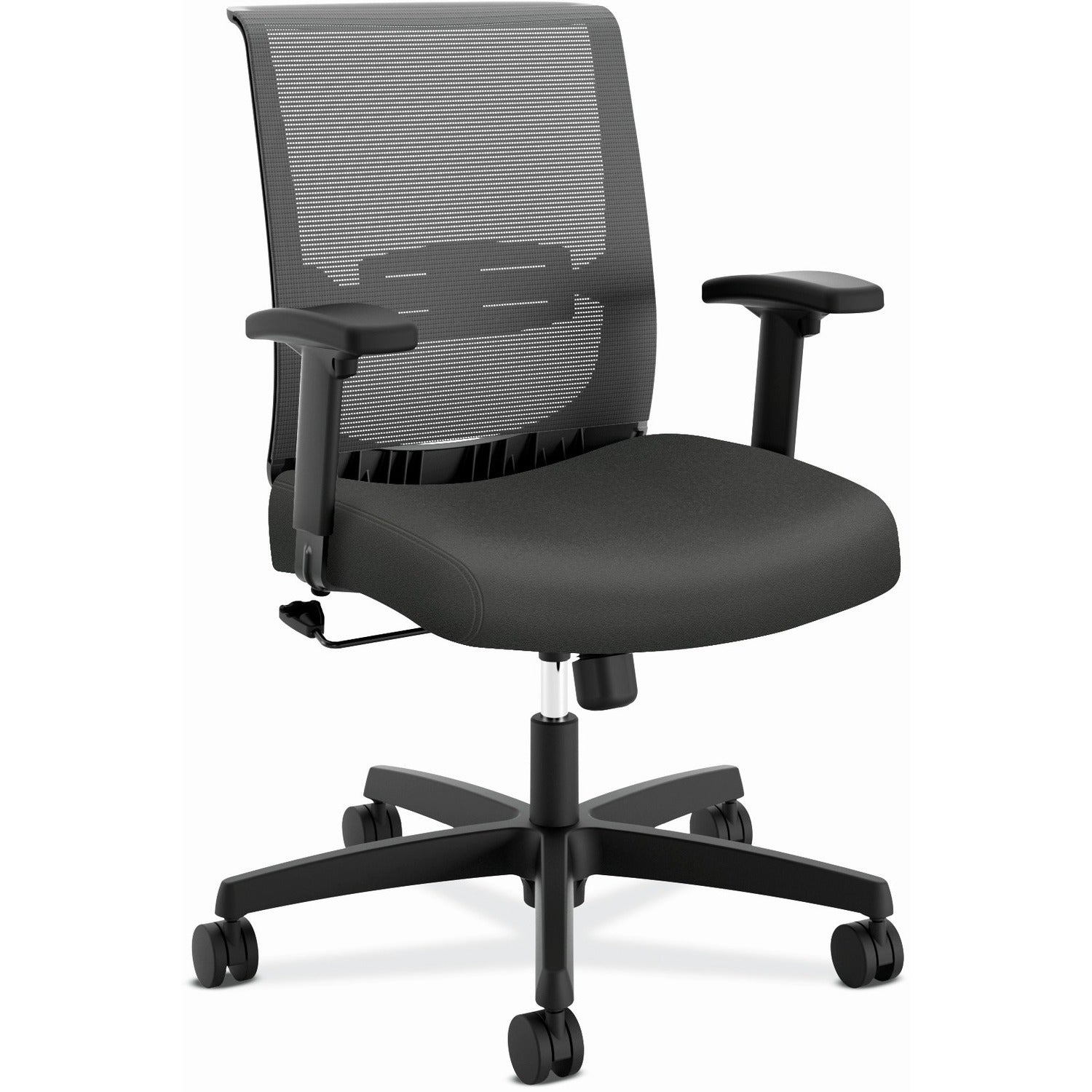 Convergence Mid-Back Task Chair, Swivel-Tilt, Supports Up to 275 lb, 16.5" to 21" Seat Height, Iron Ore Seat, Black Back/Base