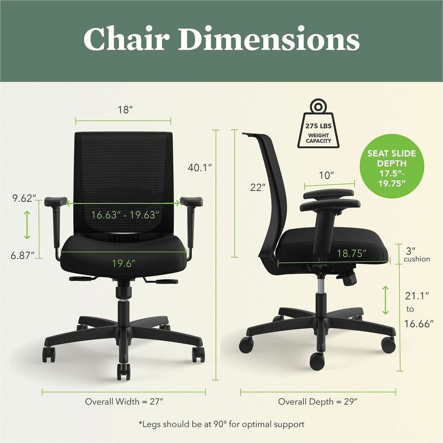 Convergence Mid-Back Task Chair, Synchro-Tilt and Seat Glide, Supports Up to 275 lb, Black