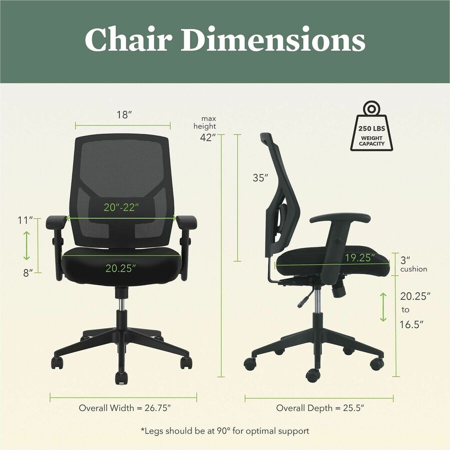 VL581 High-Back Task Chair, Supports Up to 250 lb, 18" to 22" Seat Height, Black