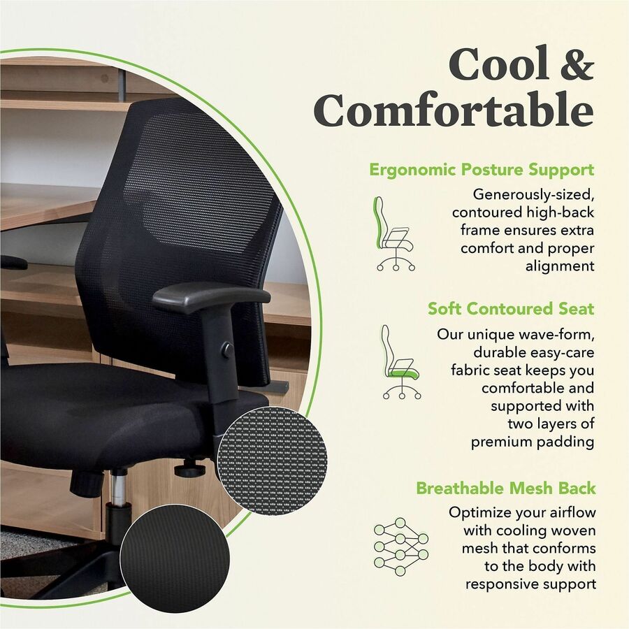 VL581 High-Back Task Chair, Supports Up to 250 lb, 18" to 22" Seat Height, Black