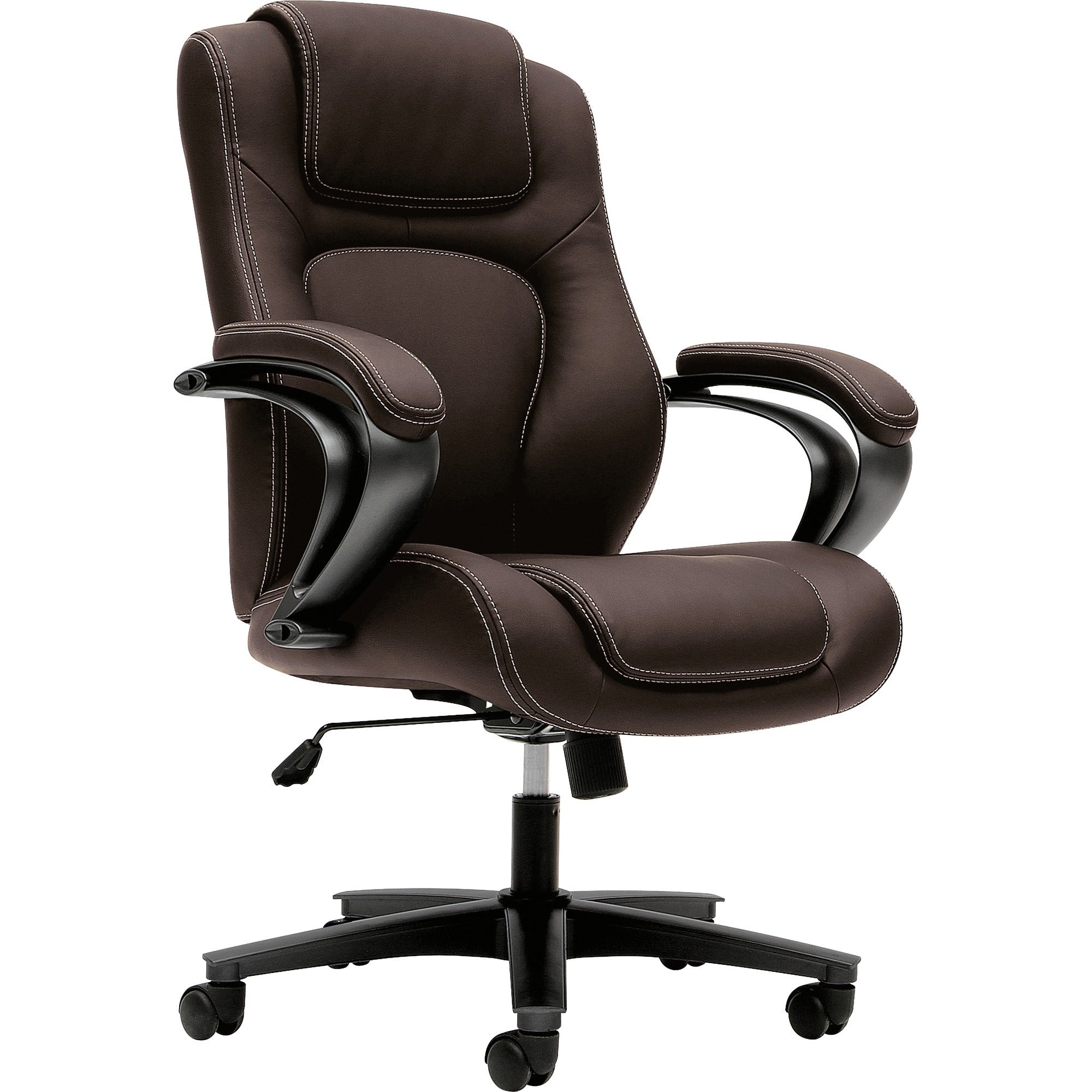 HVL402 Series Executive High-Back Chair, Supports Up to 250 lb, 17" to 21" Seat Height, Brown Seat/Back, Black Base