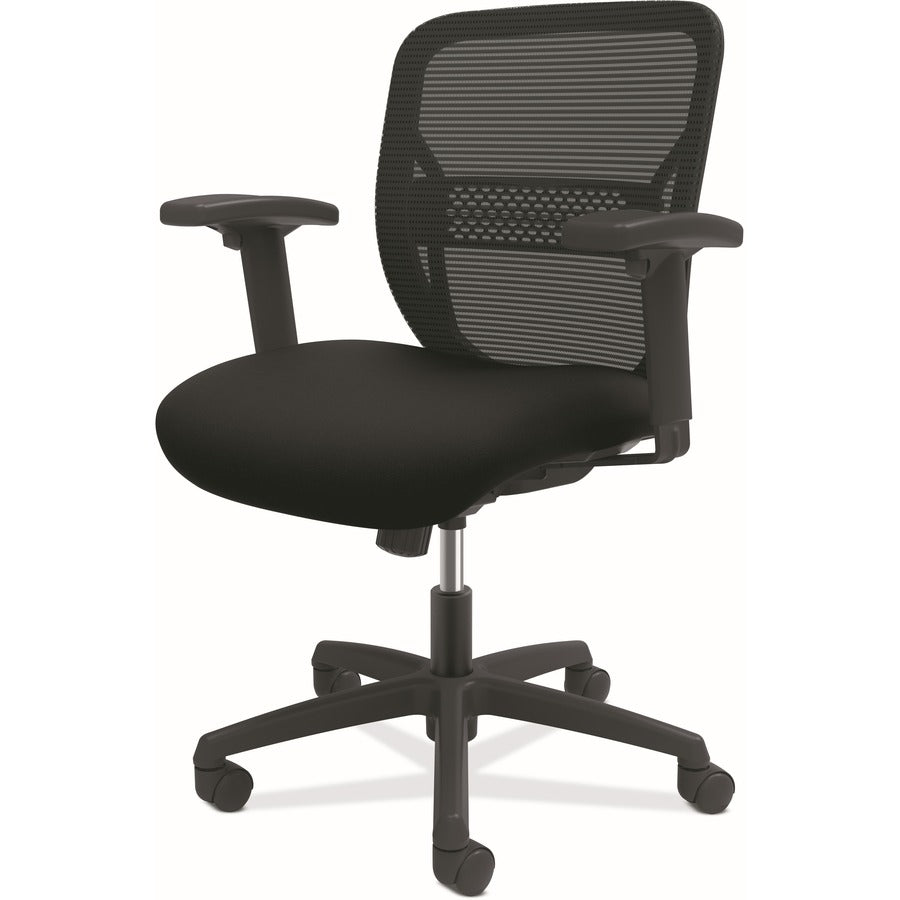 HON Gateway Chair - Black Fabric Seat - Black Mesh Back - Black Nylon Frame - Mid Back - 5-star Base - Black - Armrest