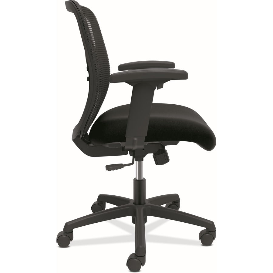 HON Gateway Chair - Black Fabric Seat - Black Mesh Back - Black Nylon Frame - Mid Back - 5-star Base - Black - Armrest