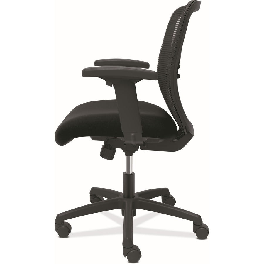 HON Gateway Chair - Black Fabric Seat - Black Mesh Back - Black Nylon Frame - Mid Back - 5-star Base - Black - Armrest