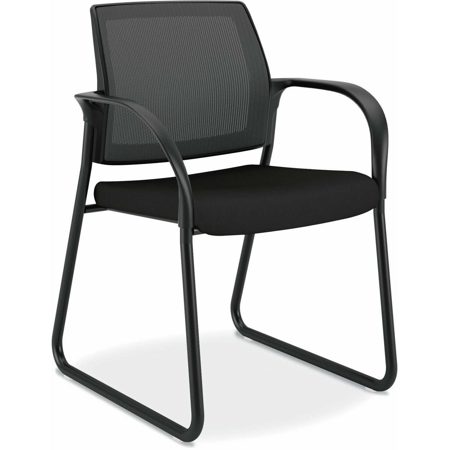 Ignition Series Mesh Back Guest Chair with Sled Base, Fabric Seat, 25" x 22" x 34", Black Seat, Black Back, Black Base