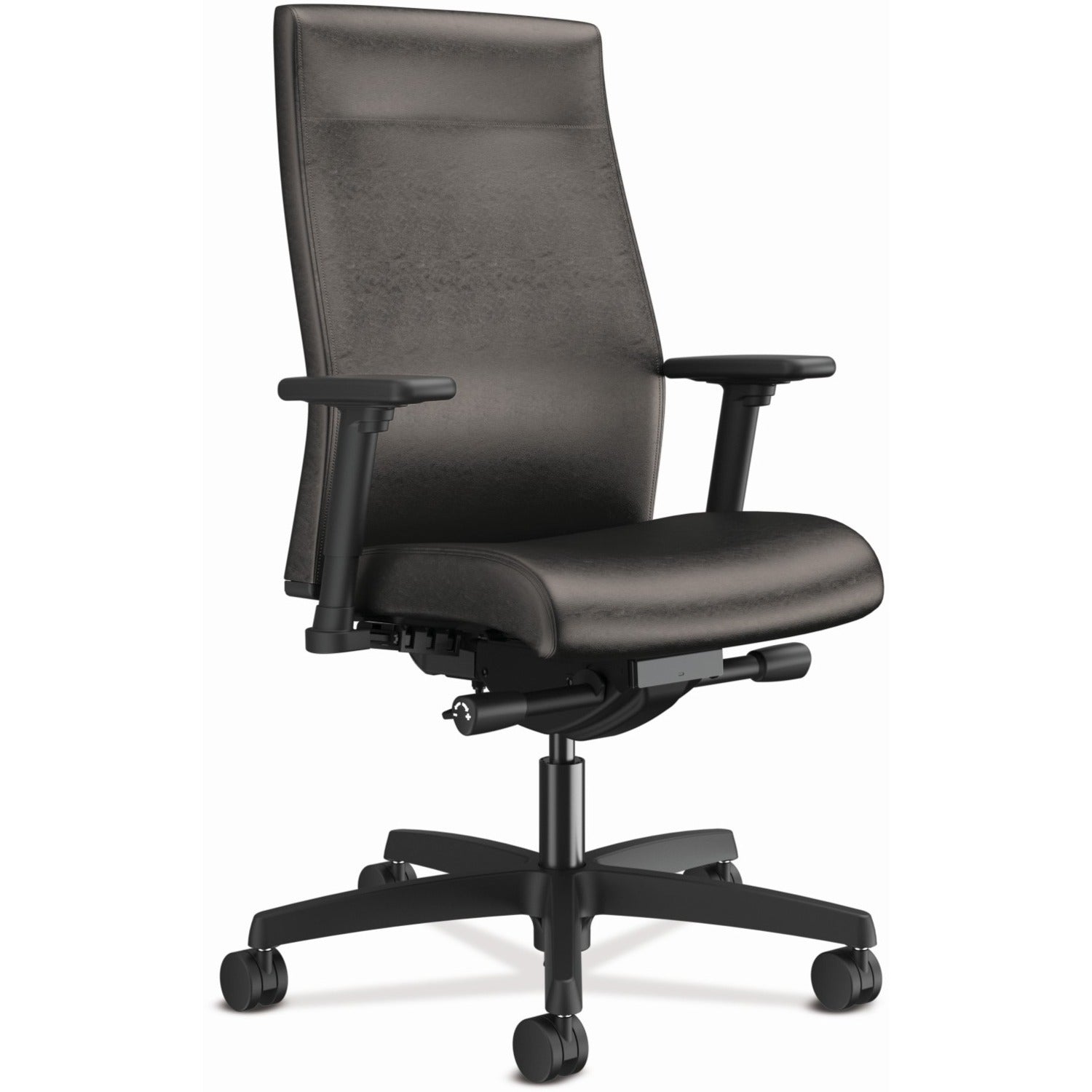 Ignition 2.0 Upholstered Mid-Back Task Chair With Lumbar, Supports 300 lb, 17" to 22" Seat, Black Vinyl Seat/Back, Black Base