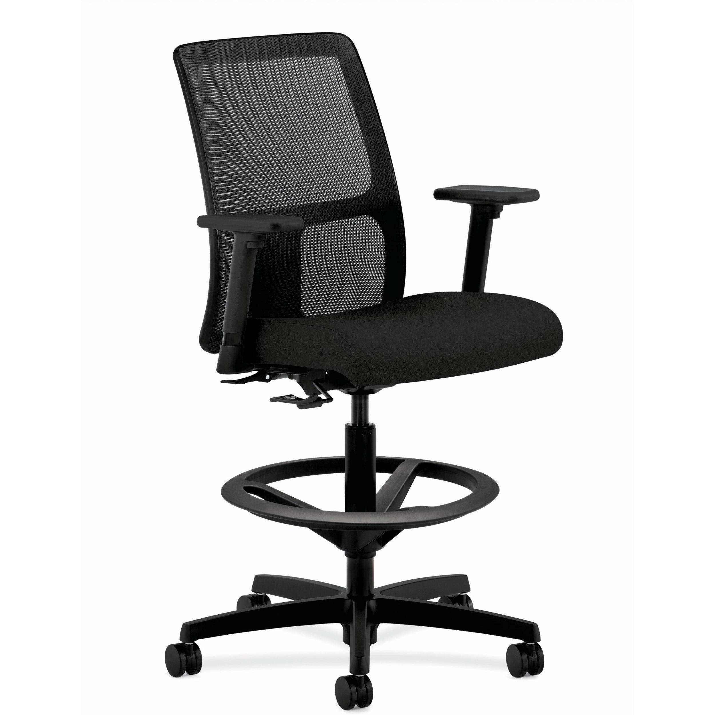 Ignition Series Mesh Low-Back Task Stool, Supports Up to 300 lb, 24" to 33" Seat Height, Black