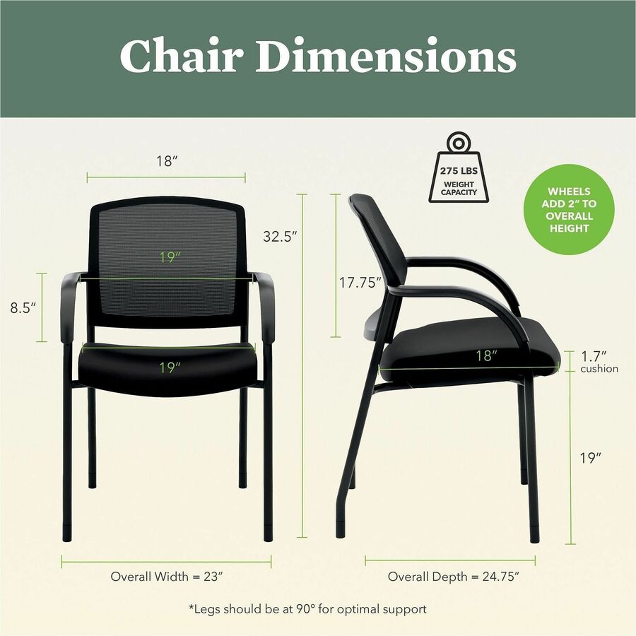 Lota Series Guest Side Chair, 23" x 24.75" x 34.5", Black Seat, Black Back, Black Base