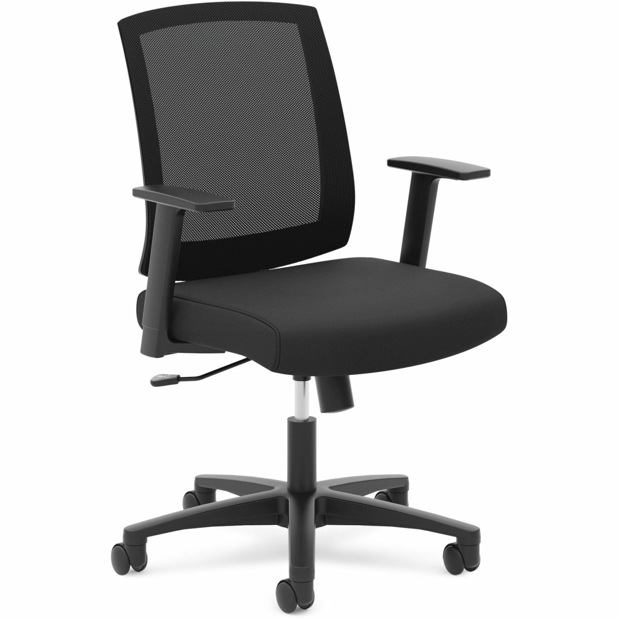 HON Torch Mesh Mid-Back Task Chair - Fabric Seat - Black Mesh Back - Black Frame - Mid Back - 5-star Base - Black - Armrest - 