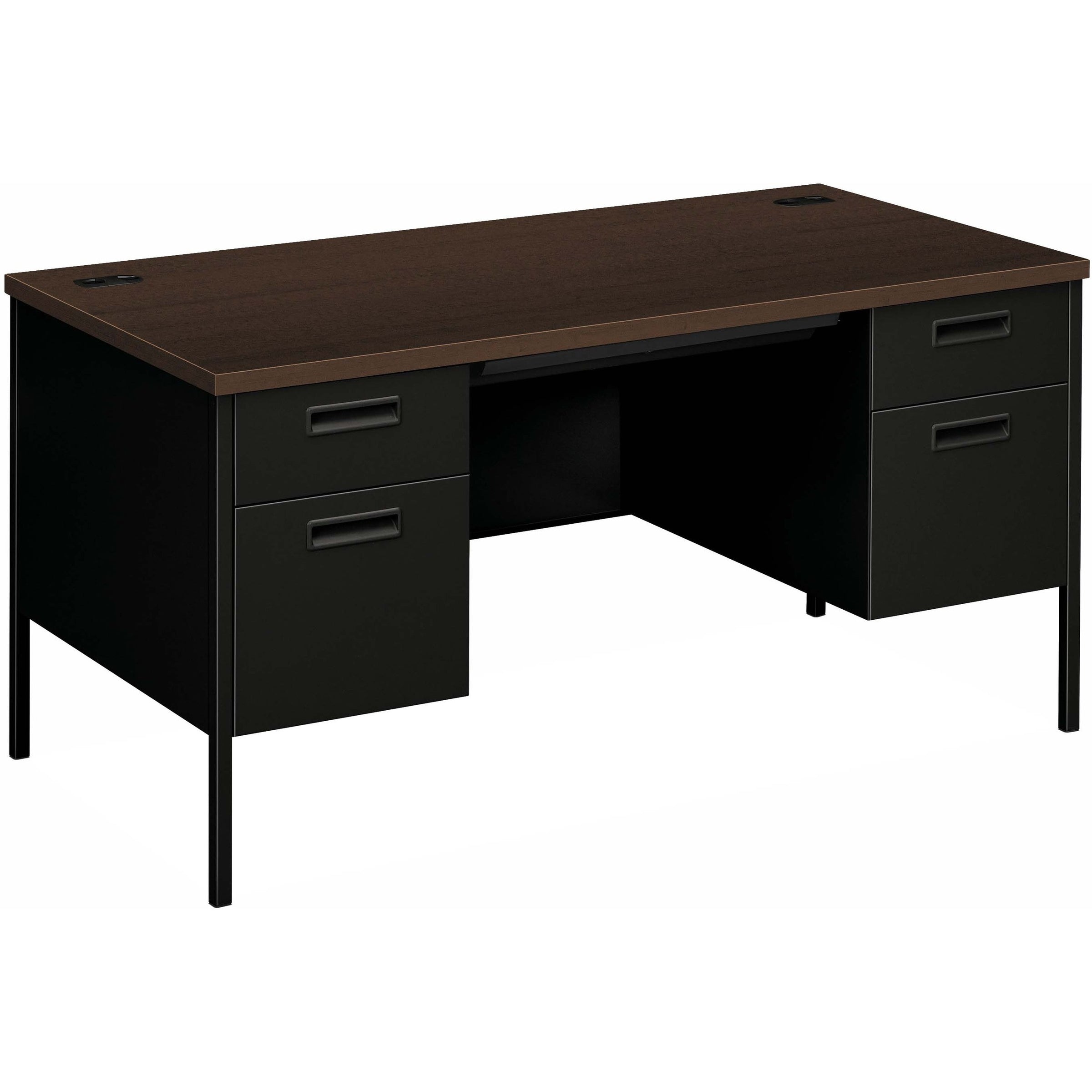 Metro Classic Series Double Pedestal Desk, Flush Panel, 60" x 30" x 29.5", Mocha/Black