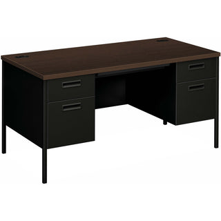 Metro Classic Series Double Pedestal Desk, Flush Panel, 60" x 30" x 29.5", Mocha/Black