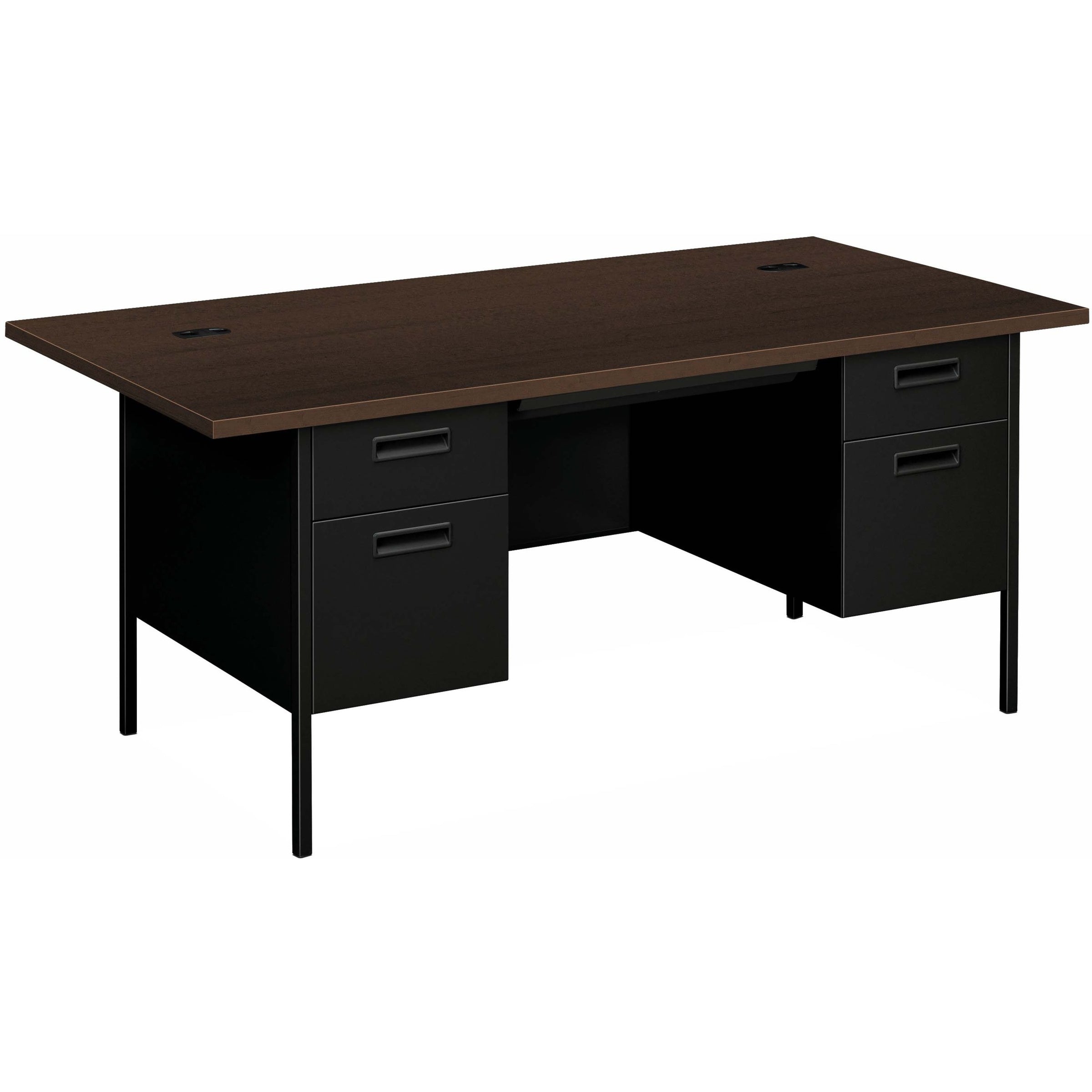 HON Metro Classic HP3276 Pedestal Desk - 4 x Box, File Drawer(s) - Double Pedestal - Square Edge - Finish: Mocha, Black - 