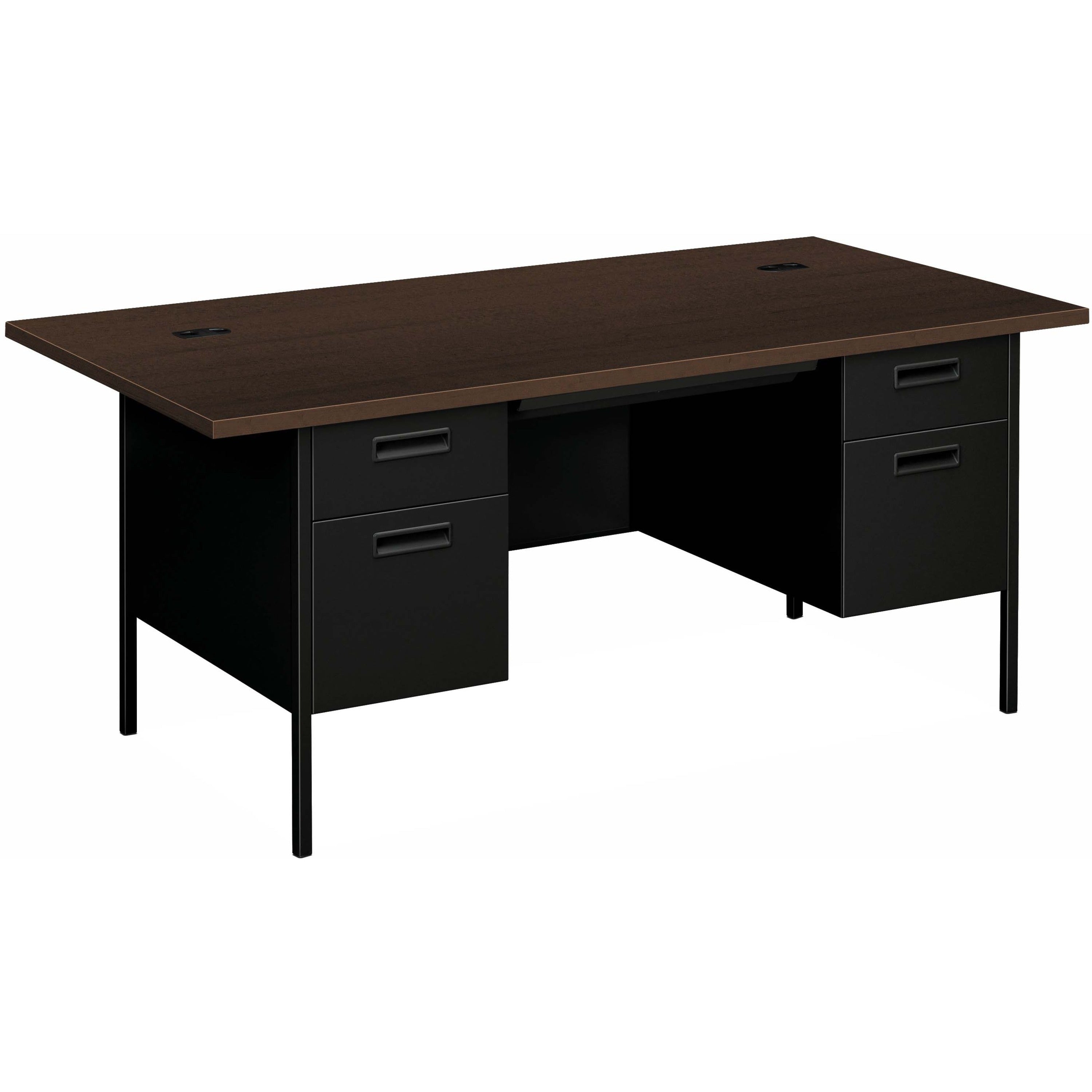 HON Metro Classic HP3276 Pedestal Desk - 4 x Box, File Drawer(s) - Double Pedestal - Square Edge - Finish: Mocha, Black - 