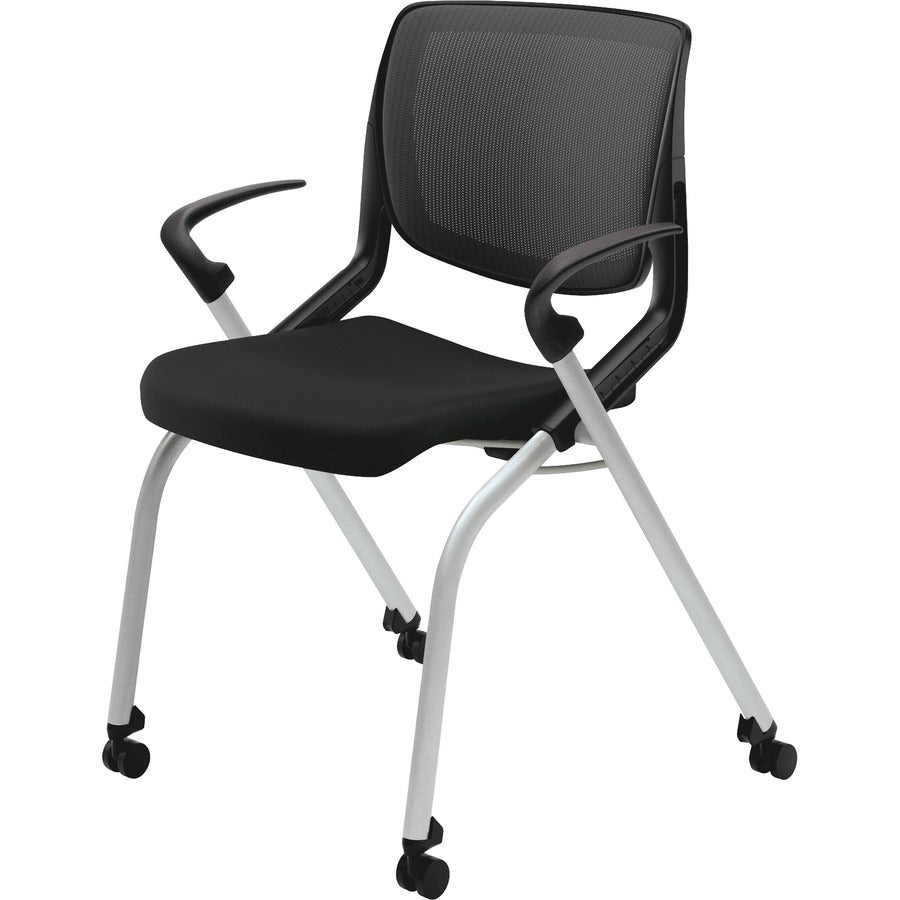 HON Motivate Chair - Black Fabric Seat - Black Back - Platinum Metallic Reinforced Resin Frame - Black - Armrest