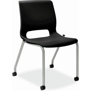 Motivate Four-Leg Stacking Chair with Plastic Seat, Supports 300 lb, 17.75" Seat Height, Onyx Seat/Back, Platinum Base, 2/CT