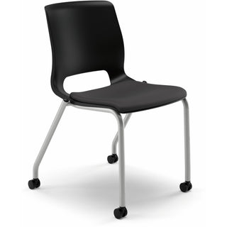 Motivate Four-Leg Stacking Chair, Supports 300 lb, 18.25" Seat Height, Onyx Fabric Seat, Black Back, Platinum Base, 2/Carton