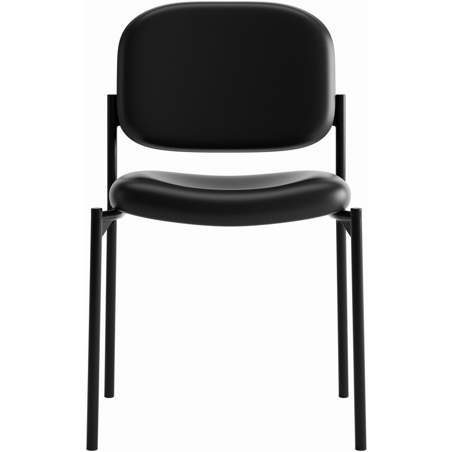 VL606 Stacking Guest Chair without Arms, Bonded Leather Upholstery, 21.25" x 21" x 32.75", Black Seat, Black Back, Black Base