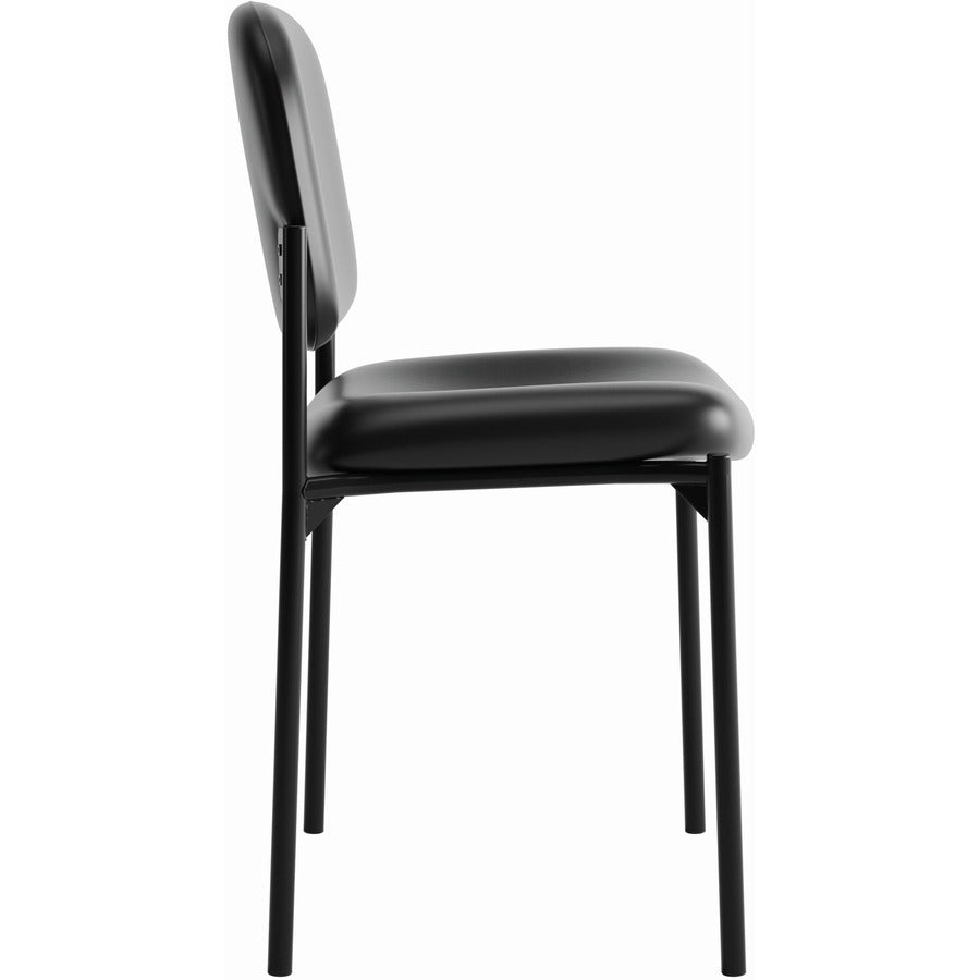 VL606 Stacking Guest Chair without Arms, Bonded Leather Upholstery, 21.25" x 21" x 32.75", Black Seat, Black Back, Black Base