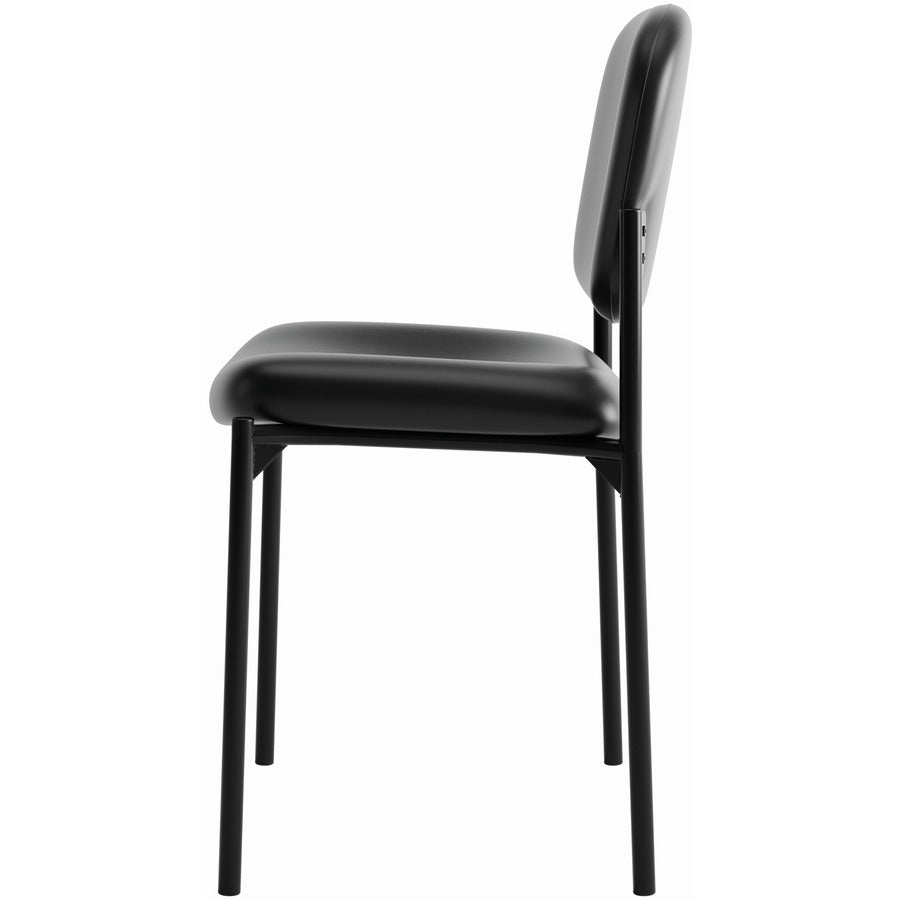 VL606 Stacking Guest Chair without Arms, Bonded Leather Upholstery, 21.25" x 21" x 32.75", Black Seat, Black Back, Black Base
