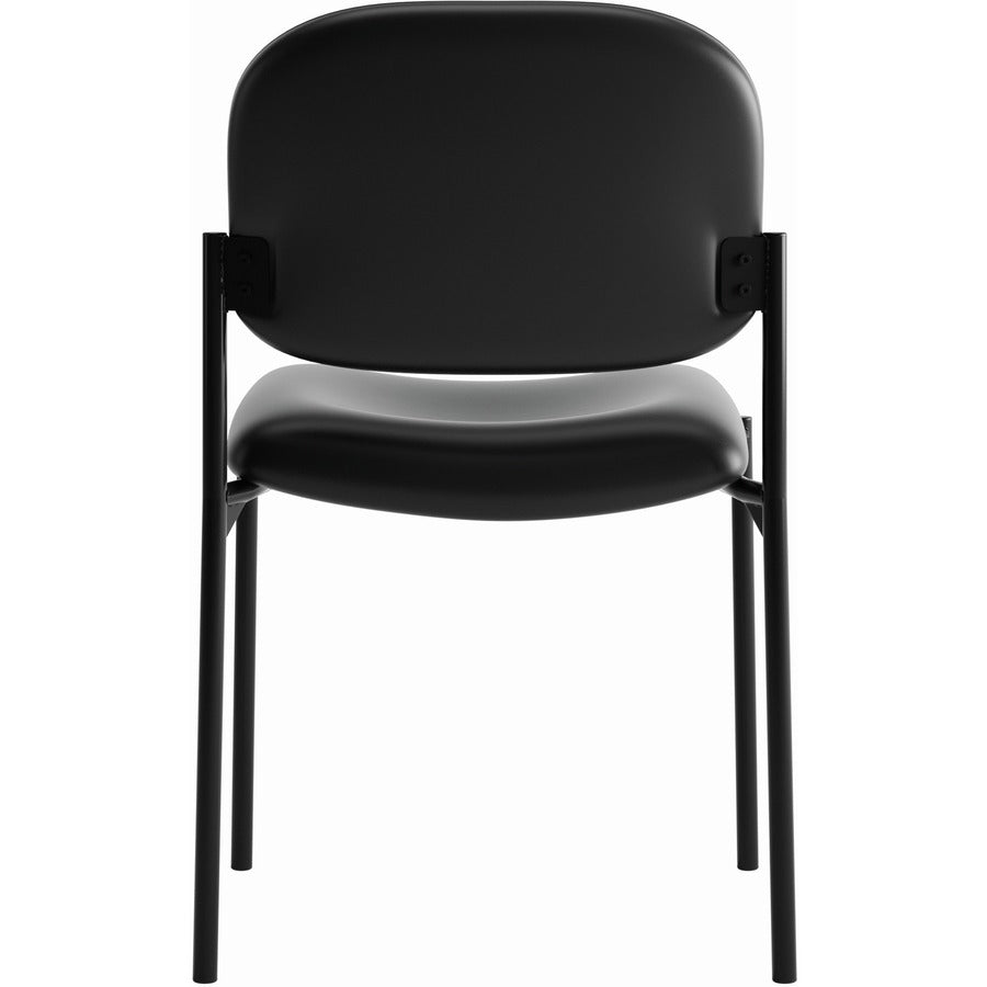 VL606 Stacking Guest Chair without Arms, Bonded Leather Upholstery, 21.25" x 21" x 32.75", Black Seat, Black Back, Black Base