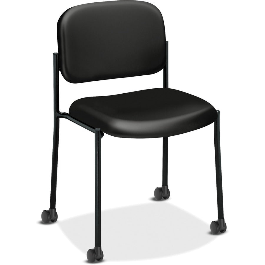 VL606 Stacking Guest Chair without Arms, Bonded Leather Upholstery, 21.25" x 21" x 32.75", Black Seat, Black Back, Black Base