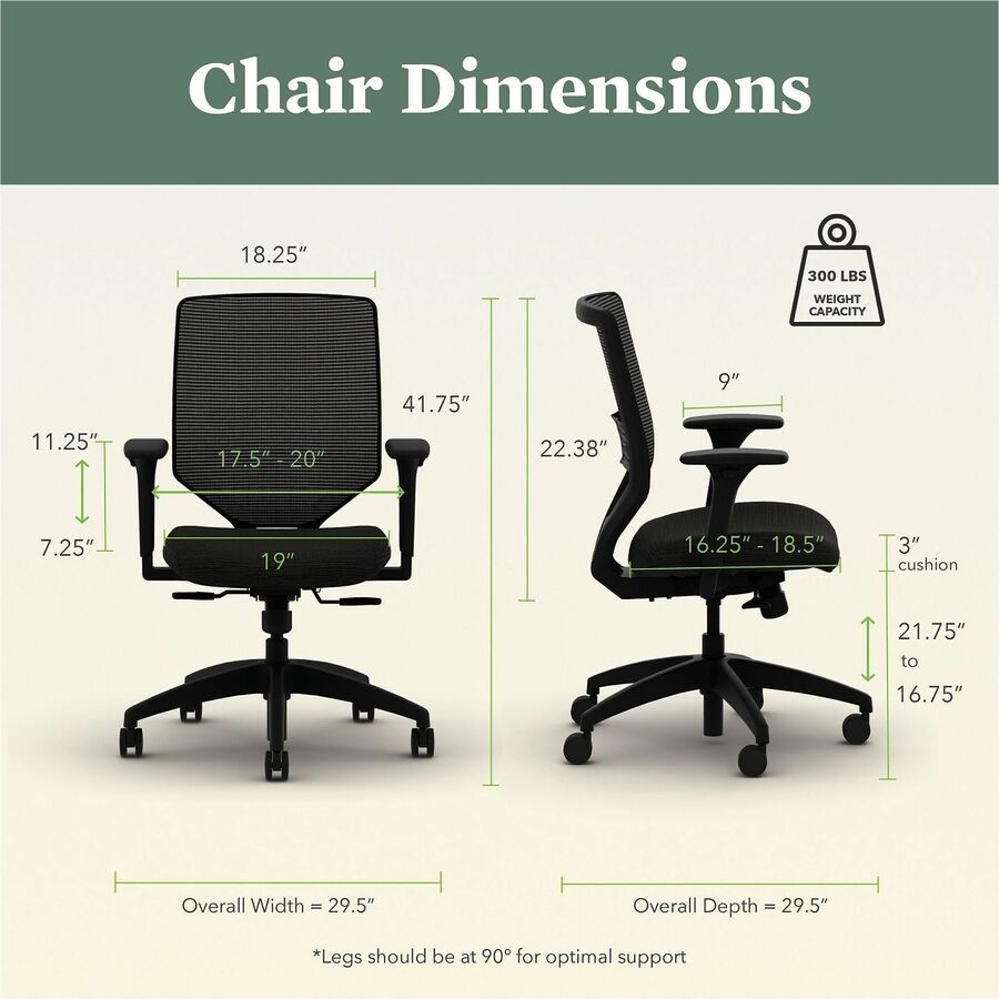 Solve Series Mesh Back Task Chair, Supports Up to 300 lb, 16" to 22" Seat Height, Ink Seat, Black Back/Base