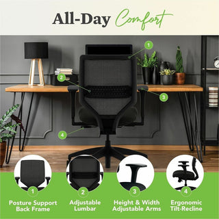 Solve Series Mesh Back Task Chair, Supports Up to 300 lb, 16" to 22" Seat Height, Ink Seat, Black Back/Base