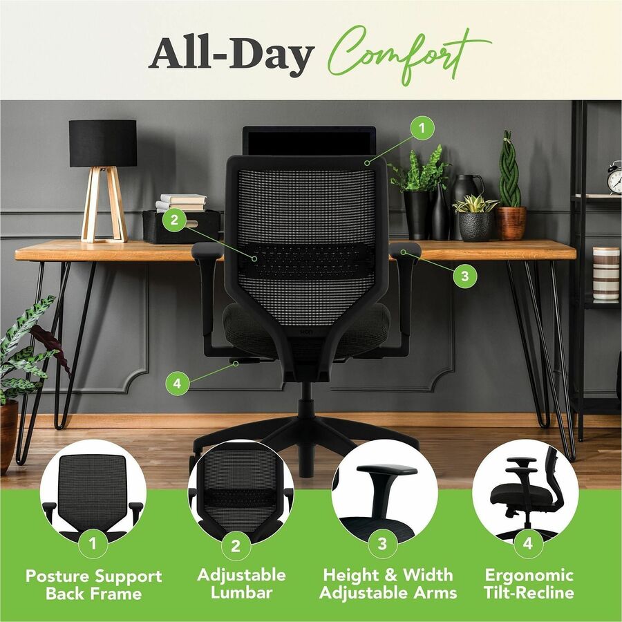 Solve Series Mesh Back Task Chair, Supports Up to 300 lb, 16" to 22" Seat Height, Ink Seat, Black Back/Base