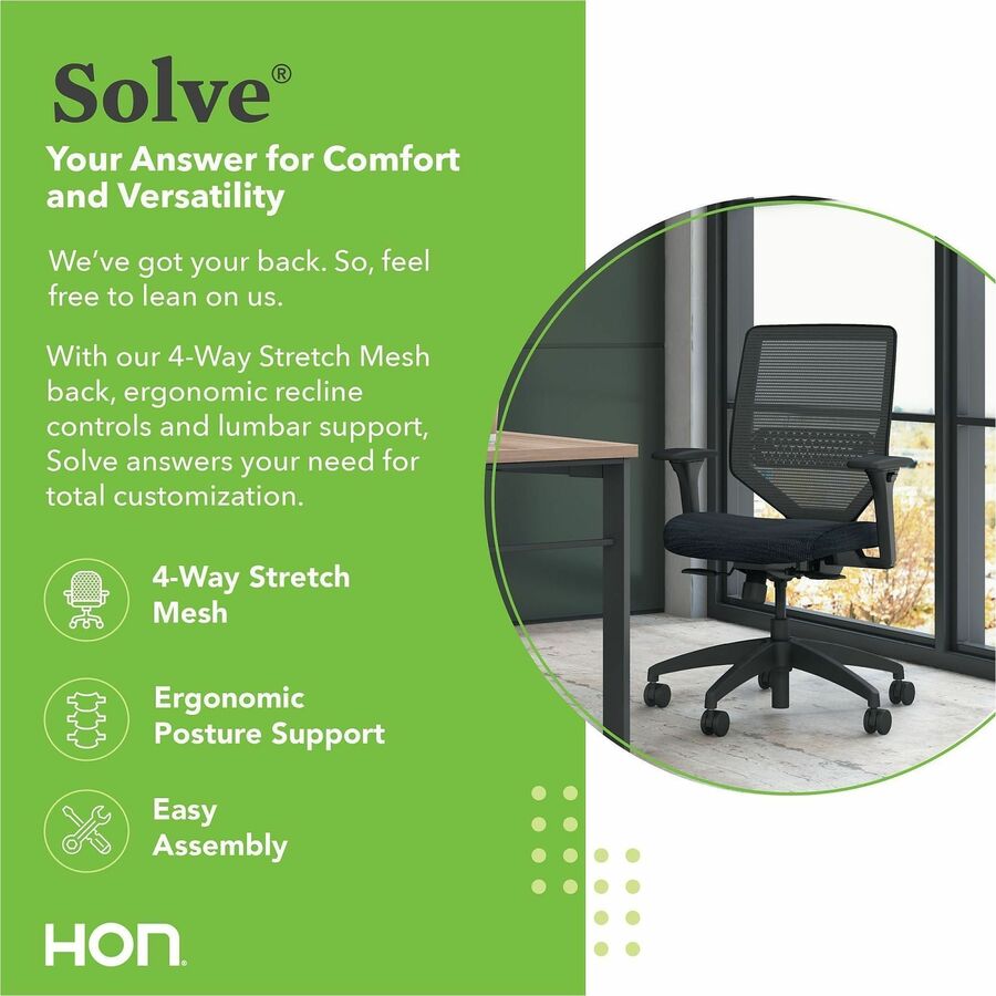 Solve Series Mesh Back Task Chair, Supports Up to 300 lb, 16" to 22" Seat Height, Midnight Seat, Black Back/Base