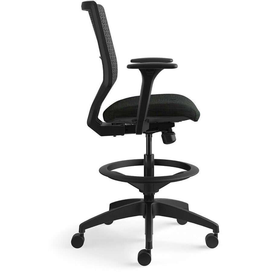 Solve Series ReActiv Back Task Stool, Supports Up to 300 lb, 23" to 33" Seat Height, Ink Seat, Charcoal Back, Black Base