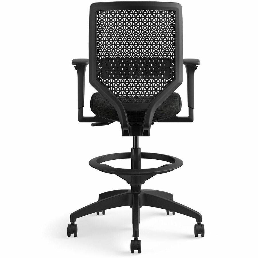 Solve Series ReActiv Back Task Stool, Supports Up to 300 lb, 23" to 33" Seat Height, Ink Seat, Charcoal Back, Black Base