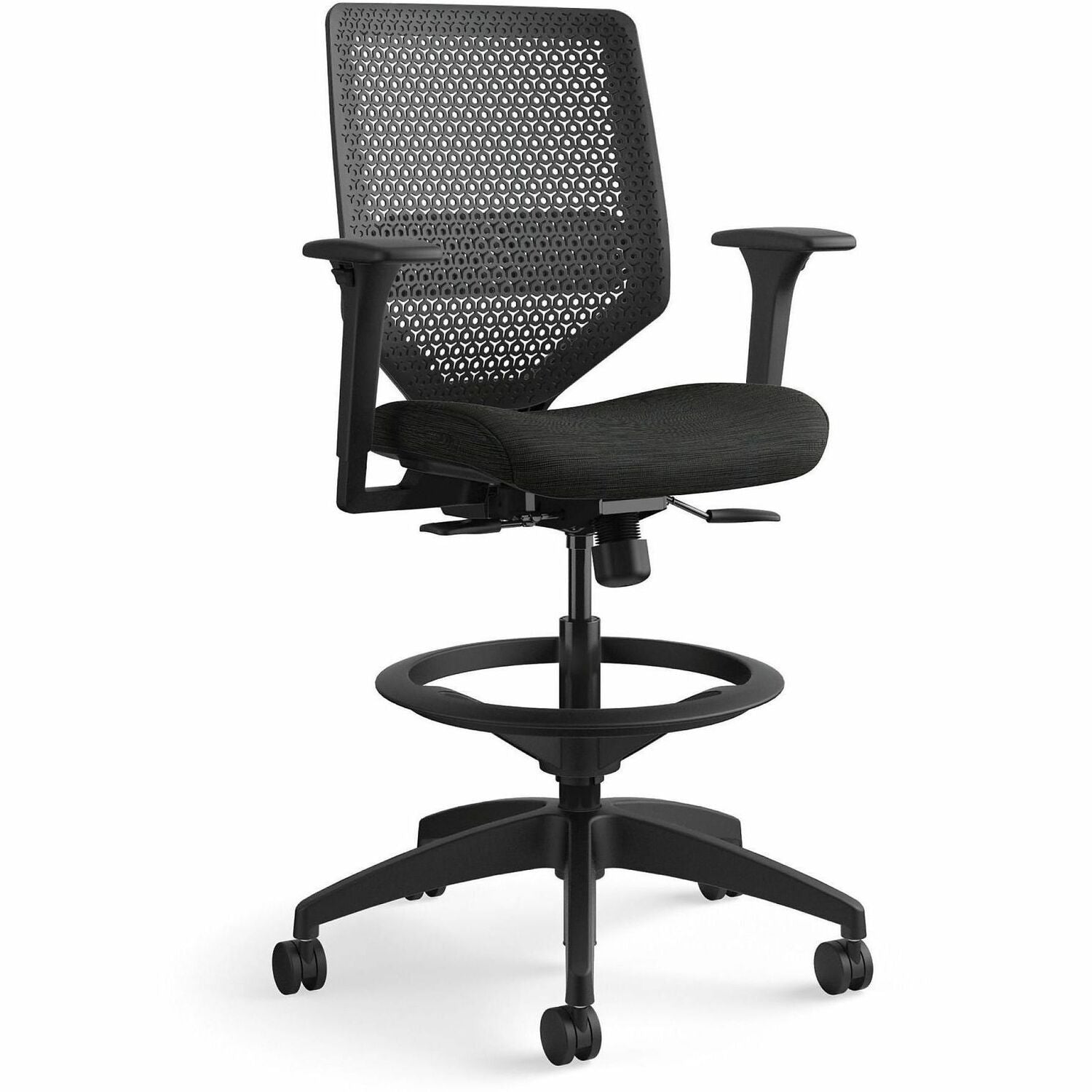 Solve Series ReActiv Back Task Stool, Supports Up to 300 lb, 23" to 33" Seat Height, Ink Seat, Charcoal Back, Black Base
