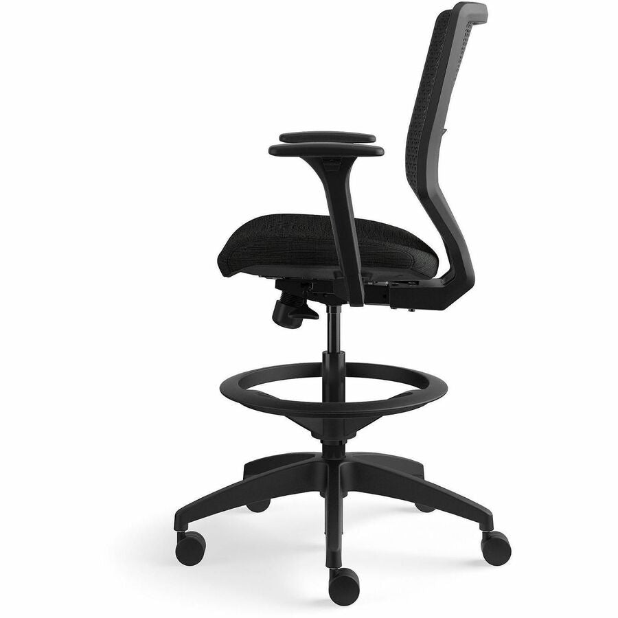 Solve Series ReActiv Back Task Stool, Supports Up to 300 lb, 23" to 33" Seat Height, Ink Seat, Charcoal Back, Black Base