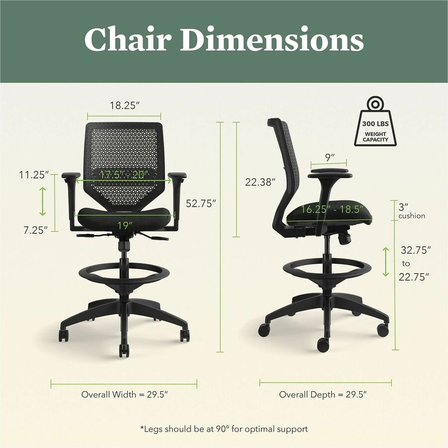 Solve Series ReActiv Back Task Stool, Supports Up to 300 lb, 23" to 33" Seat Height, Ink Seat, Charcoal Back, Black Base