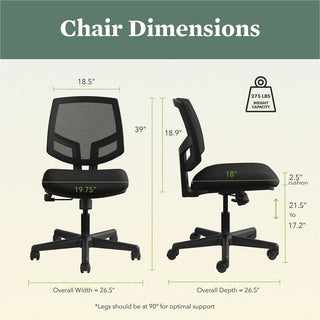 Volt Series Mesh Back Task Chair, Supports Up to 250 lb, 18.25" to 22.38" Seat Height, Black
