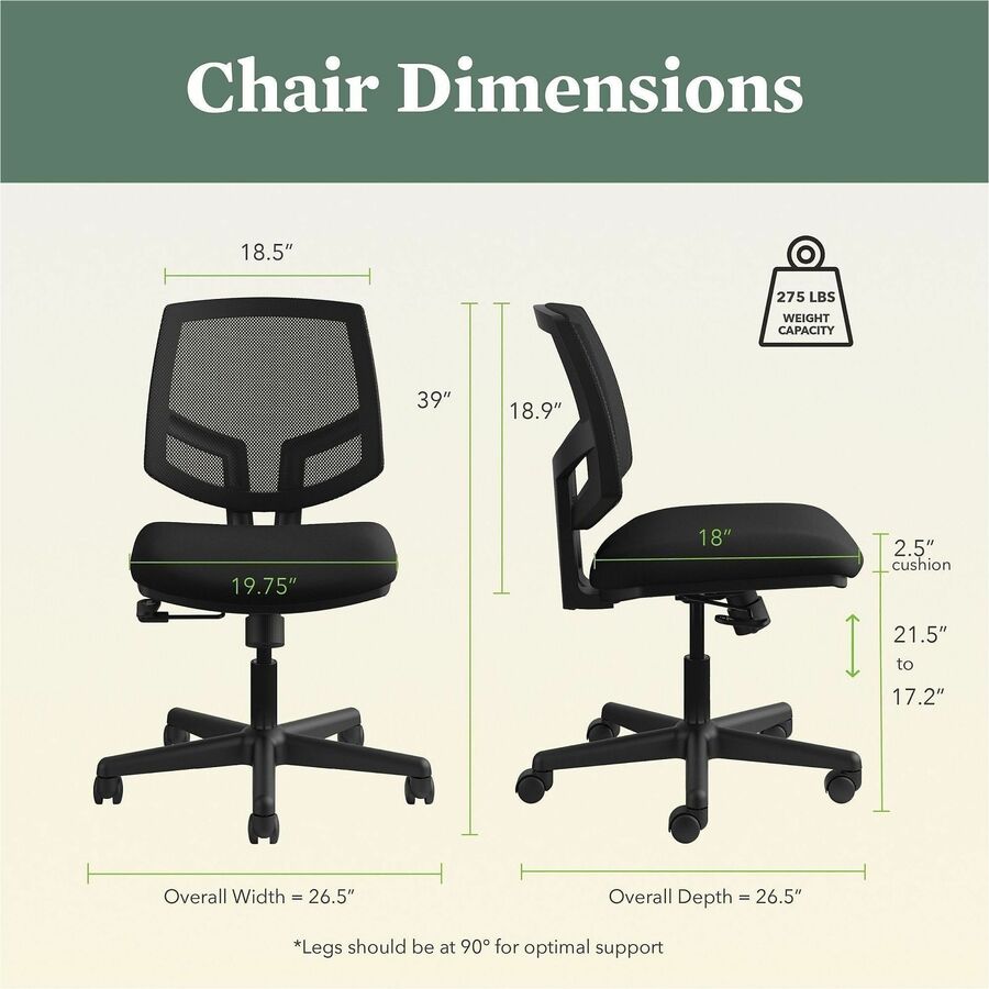 Volt Series Mesh Back Task Chair, Supports Up to 250 lb, 18.25" to 22.38" Seat Height, Black