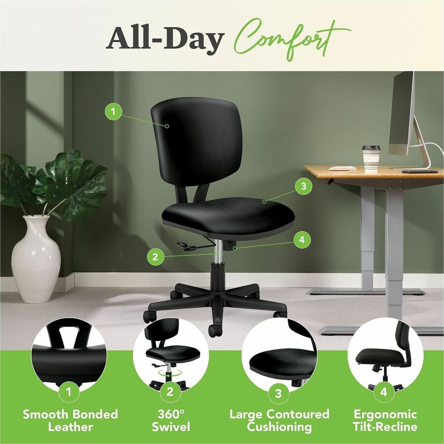 Volt Series Leather Task Chair, Supports Up to 250 lb, 18" to 22.25" Seat Height, Black