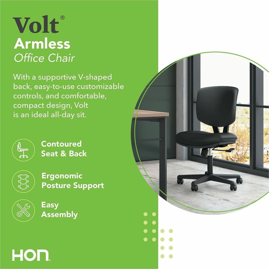 Volt Series Leather Task Chair, Supports Up to 250 lb, 18" to 22.25" Seat Height, Black