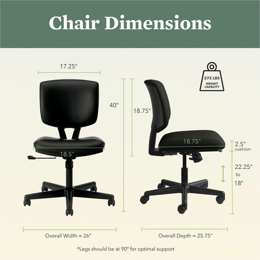 Volt Series Leather Task Chair, Supports Up to 250 lb, 18" to 22.25" Seat Height, Black