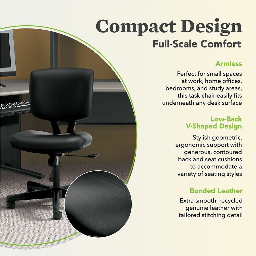 Volt Series Leather Task Chair, Supports Up to 250 lb, 18" to 22.25" Seat Height, Black