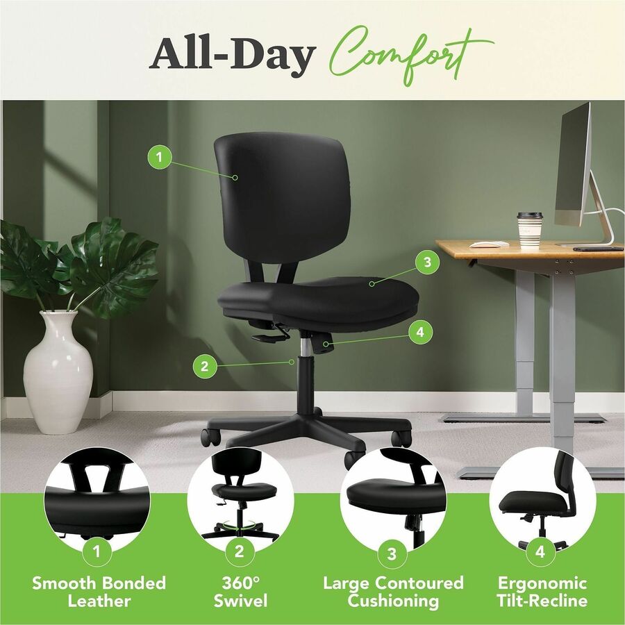 Volt Series Leather Task Chair with Synchro-Tilt, Supports Up to 250 lb, 18" to 22.25" Seat Height, Black