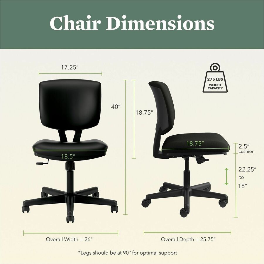 Volt Series Leather Task Chair with Synchro-Tilt, Supports Up to 250 lb, 18" to 22.25" Seat Height, Black