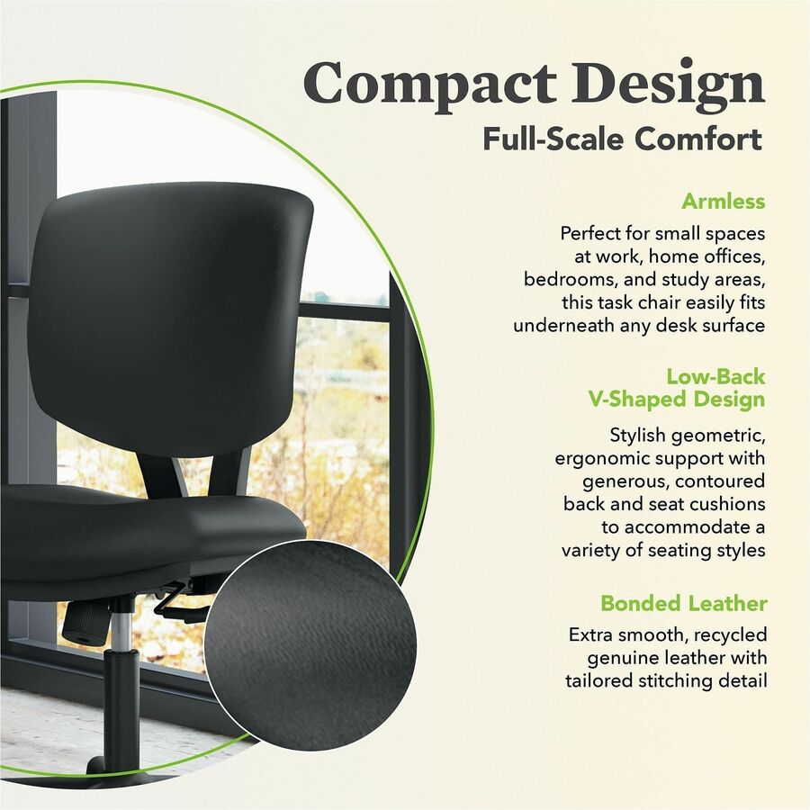 Volt Series Leather Task Chair with Synchro-Tilt, Supports Up to 250 lb, 18" to 22.25" Seat Height, Black