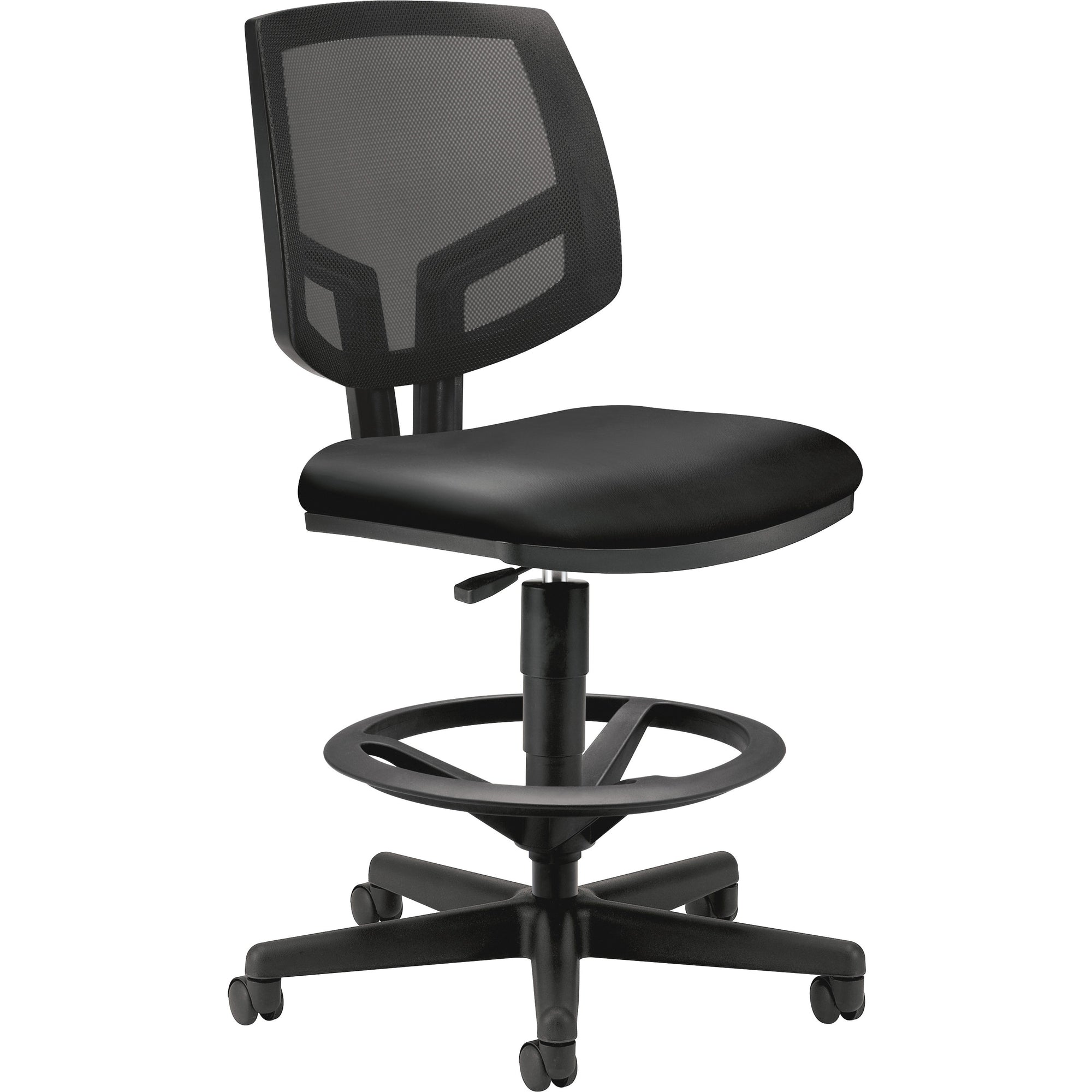 Volt Series Mesh Back Adjustable Leather Task Stool, Supports Up to 250 lb, 22.88" to 32.38" Seat Height, Black