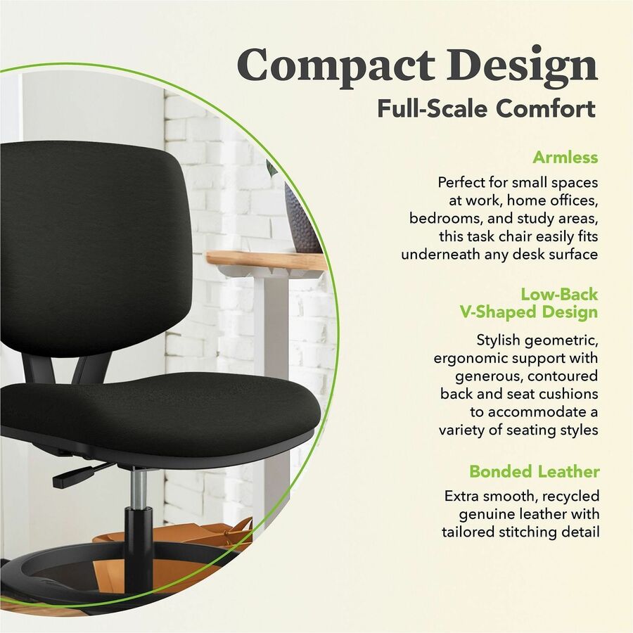 Volt Series Leather Adjustable Task Stool, Supports Up to 275 lb, 22.88" to 32.38" Seat Height, Black