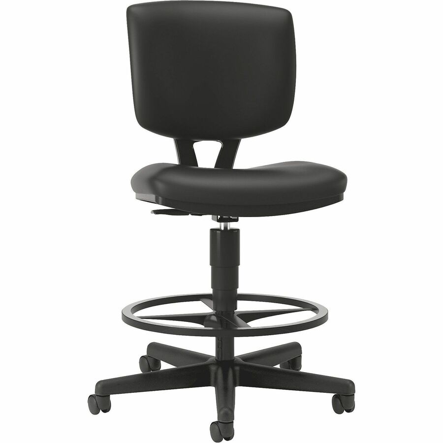 Volt Series Leather Adjustable Task Stool, Supports Up to 275 lb, 22.88" to 32.38" Seat Height, Black