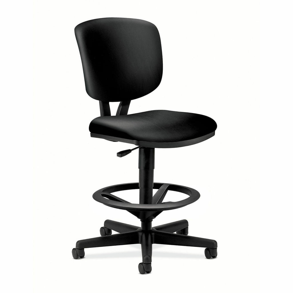 Volt Series Leather Adjustable Task Stool, Supports Up to 275 lb, 22.88" to 32.38" Seat Height, Black
