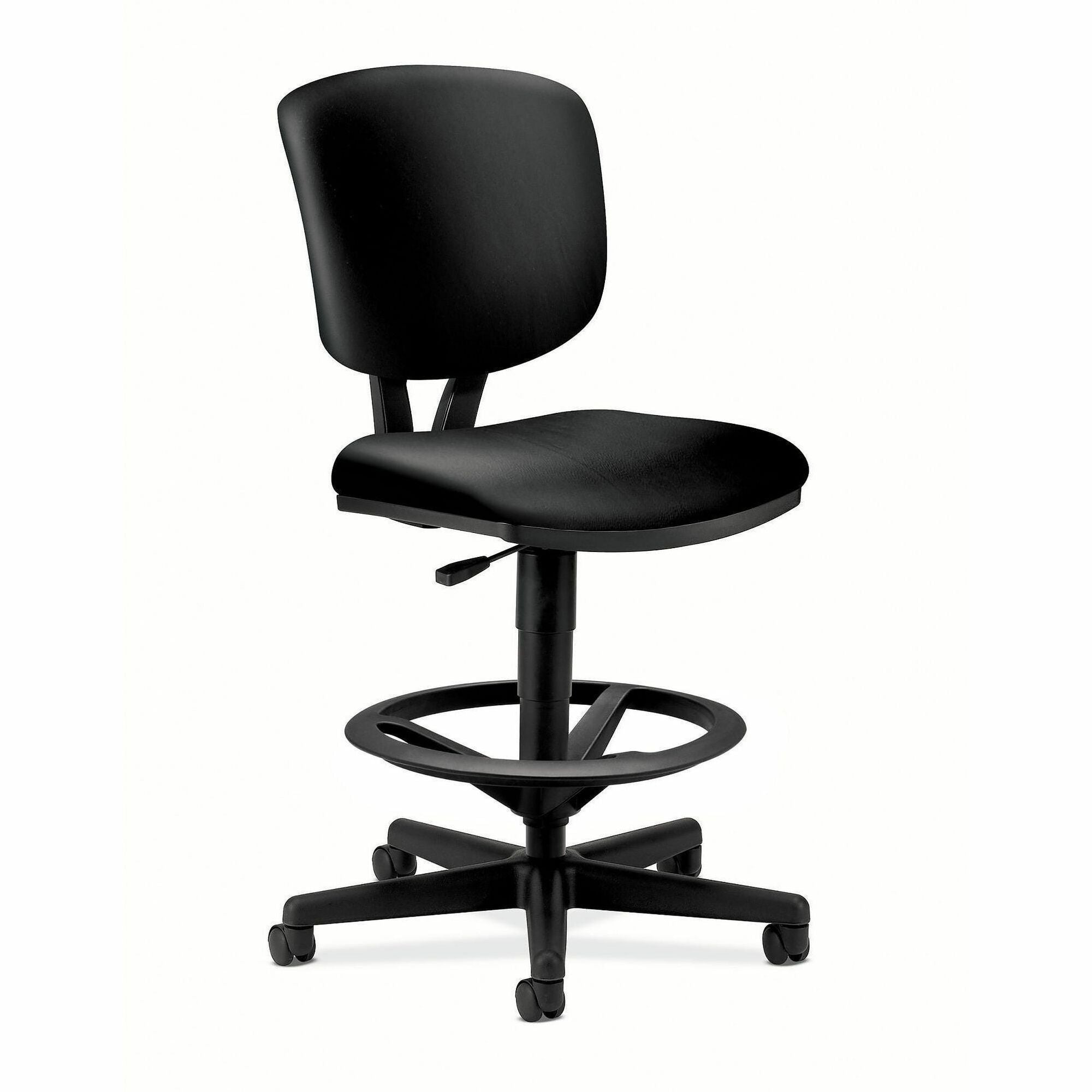 Volt Series Leather Adjustable Task Stool, Supports Up to 275 lb, 22.88" to 32.38" Seat Height, Black
