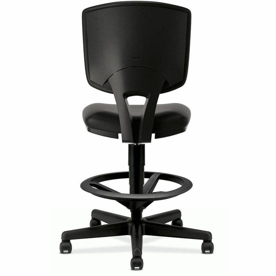 Volt Series Leather Adjustable Task Stool, Supports Up to 275 lb, 22.88" to 32.38" Seat Height, Black